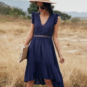 Vestido Feminino Plissado Sem Manga Casual Com Detalhe na Cintura Bevelie