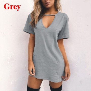 Vestido Com Gargantilha Profundo Feminino Com Decote em V Curto Bevelie