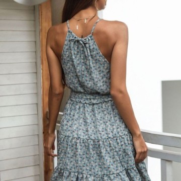 Vestido Feminino Com Babado Curto Florido Sem Manga Bevelie