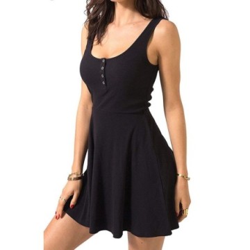 Vestido Preto Cintura Magra Casual Sólido Feminino Bevelie