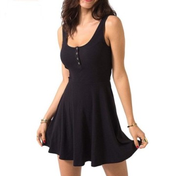 Vestido Preto Cintura Magra Casual Sólido Feminino Bevelie