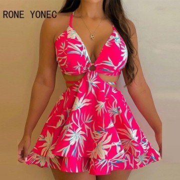 Vestido Rosa Curto Feminino de Alças Magro Com Detalhes Sexy Bevelie