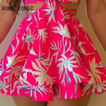 Vestido Rosa Curto Feminino de Alças Magro Com Detalhes Sexy Bevelie