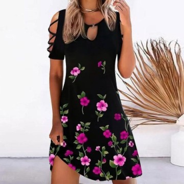 Vestido Feminino Com Estampa de Folha Sexy Elegante de Mangas Bevelie