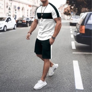 Conjunto Masculino de Camiseta Short Esportivo de Treino Com Estampa Listras Cores Color Block Bevelie