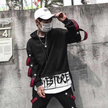 Moletom Masculino Streetwear Com Fitas Laterais Estampa Color Block Estilo Hip Hop Bevelie
