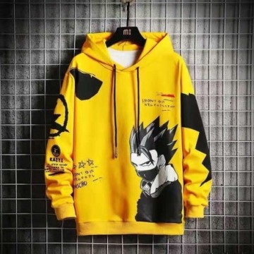 Blusão de Moletom Masculino Streetwear Personalizado Estampado Anime Dragon Ball Goku Com Capuz