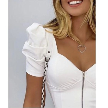 Blusa Feminina de Zíper Elegante Branca Bevelie