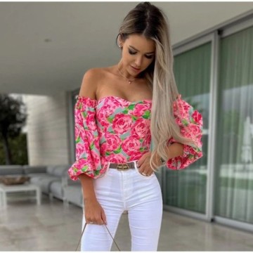 Blusa Feminina Estampada de Mangas Solta Florida Bevelie