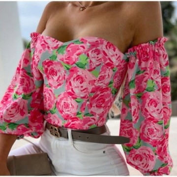 Blusa Feminina Estampada de Mangas Solta Florida Bevelie