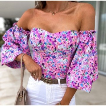 Blusa Feminina Estampada de Mangas Solta Florida Bevelie