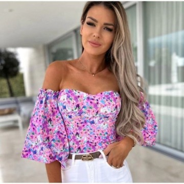 Blusa Feminina Estampada de Mangas Solta Florida Bevelie