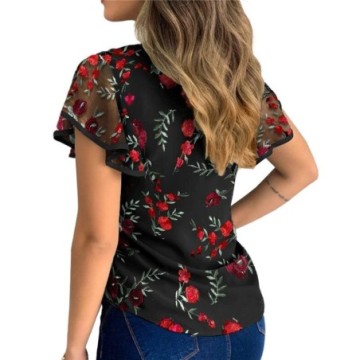 Blusa Sexy Estampada Feminina Manga Curta Fina Senhora Estilo Bevelie