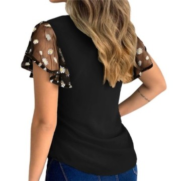 Blusa Sexy Estampada Feminina Manga Curta Fina Senhora Estilo Bevelie