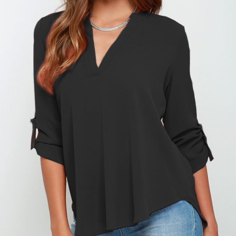 Blusa Feminina Manga Cumprida Lisa Chiffon