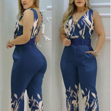 Macacão Feminino Com Estampa Casual Azul Bevelie