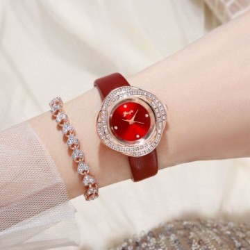 Relógios Luxuoso Quartzo de Pulso Couro Rosa Brilhante Moderno
