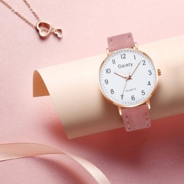 Relógios Feminino Original rosa Conjunto Couro Simples de Uso Diário