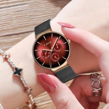 Relógios Feminino Luxuoso Pulseira Preta Casual Bevelie