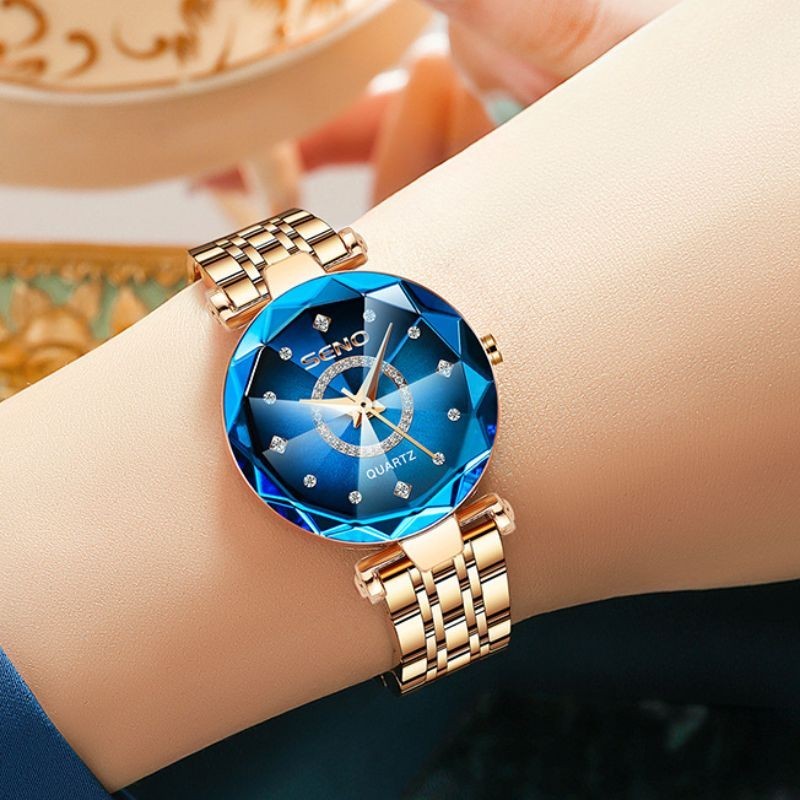 Relógios Feminino Estilo de Diamante Azul 3D Original