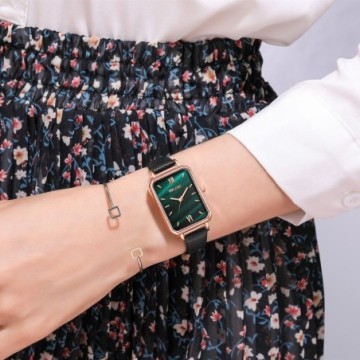 Conjunto de Relógios Feminino Verde Com Pulseira de Perola Bevelie