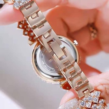 Relógio Feminino Com Perolas Brilhantes Pulseira Brilhosa Bevelie