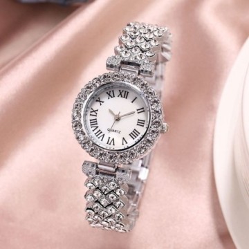 Relógio Feminino Com Perolas Brilhantes Pulseira Brilhosa Bevelie