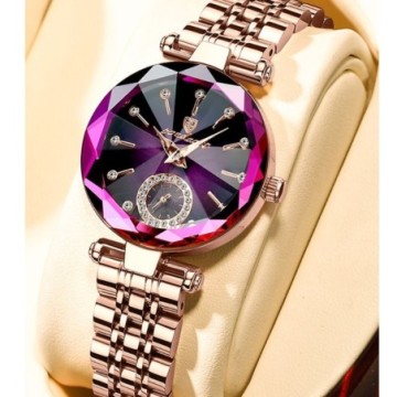 Relógio Feminino Estiloso Fino Cristal Roxo Elegante Bevelie