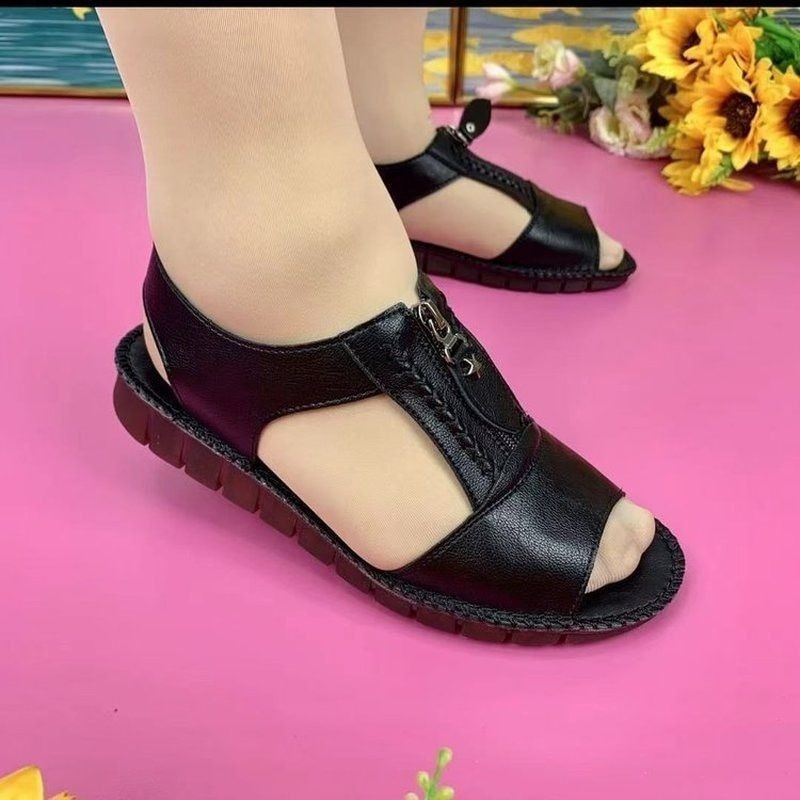 Sandálias femininas de couro vintage plataforma casual plus size