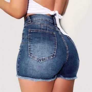 Short Feminino Jeans Cintura Alta Slim Rasgado de verão Jutebriyo Bevelie