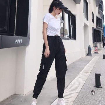 Calça Jogger Cintura Alta Solta Streetwear Carga Feminina Bevelie