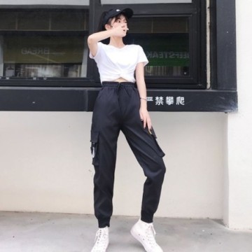 Calça Jogger Cintura Alta Solta Streetwear Carga Feminina Bevelie