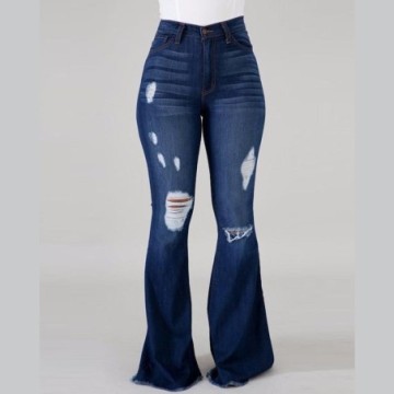 Calça Jeans Pernas Larga Rasgada Cintura Alta Casual Bevelie