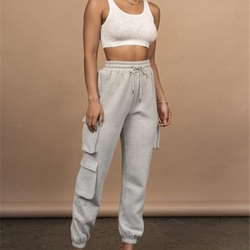 Calça Jogger Feminina Elástica Cintura Alta Cargo Com Bolso Laterais Bevelie