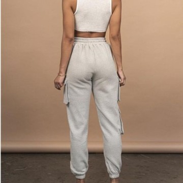 Calça Jogger Feminina Elástica Cintura Alta Cargo Com Bolso Laterais Bevelie