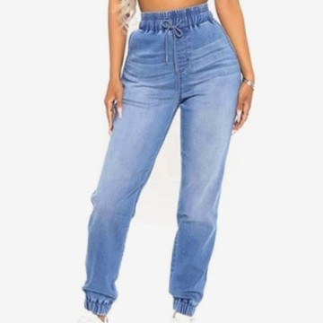 Calça jeans Feminina Jogger Cintura Alta Cos de Elástico Com Bolso Bevelie