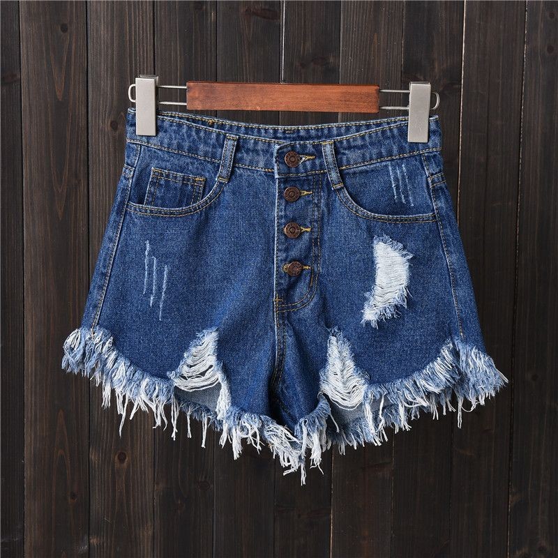 Short Jeans Feminino Cintura Alta Multe Botões Rasgado Casual Tamanhos 34  Cores Azul