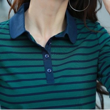 Camisa Polo Feminina Manga Longa Listrada Casual das Mulheres Bevelie