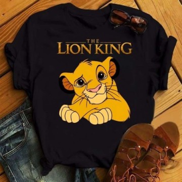 Camisa em Camiseta Com Estampa Rei Leão Feminina de Manga Curta