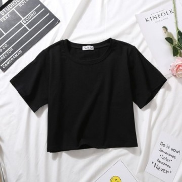 Camiseta Feminina Curta Solta Elástica Casual Top Bevelie