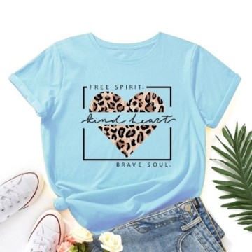 Camisa Feminina Casual Blusa Com Estampa de Coração Leopardo Bevelie