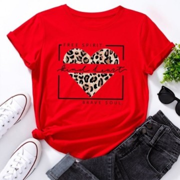Camisa Feminina Casual Blusa Com Estampa de Coração Leopardo Bevelie