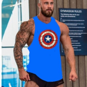 Camiseta Regata Masculina Capitão América Estampada  de Treino Esportiva Bevelie