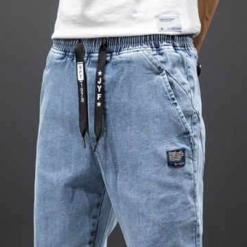 Calça Jogger Jeans Harém Masculina Com Estilo Streetwear Elástica Bevelie