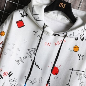 Blusão em Moletom Estampado Grafite Estilo Streetwear Casual Hip-Hop Com Capuz Manga Longa Bolso Canguru Bevelie