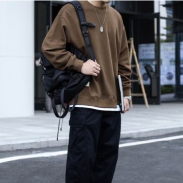 Blusão Em Moletom Casual Solto Masculino Streetwear Básico Confortável de Manga Longa Moda Inverno Bevelie