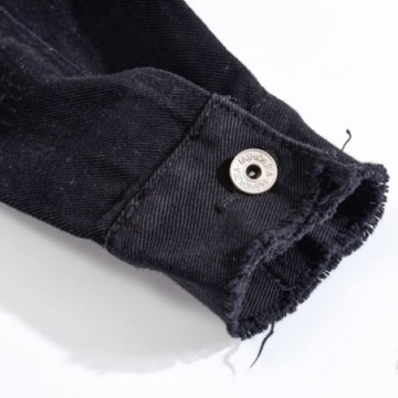 Jaqueta jeans Destroyed Masculina Casual Streetwear Com Bolso Botões Bevelie