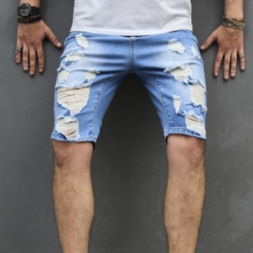 Bermuda Jeans Casual Rasgada Desfiada Masculina Com Bolso Estilo Verão Bevelie