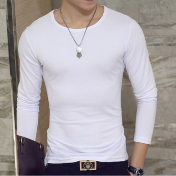 Camiseta Masculina Casual Branca Manga Longa Com Decotada