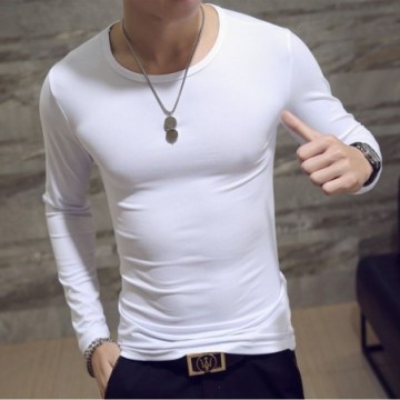 Camiseta Masculina Casual Branca Manga Longa de Inverno Bevelie